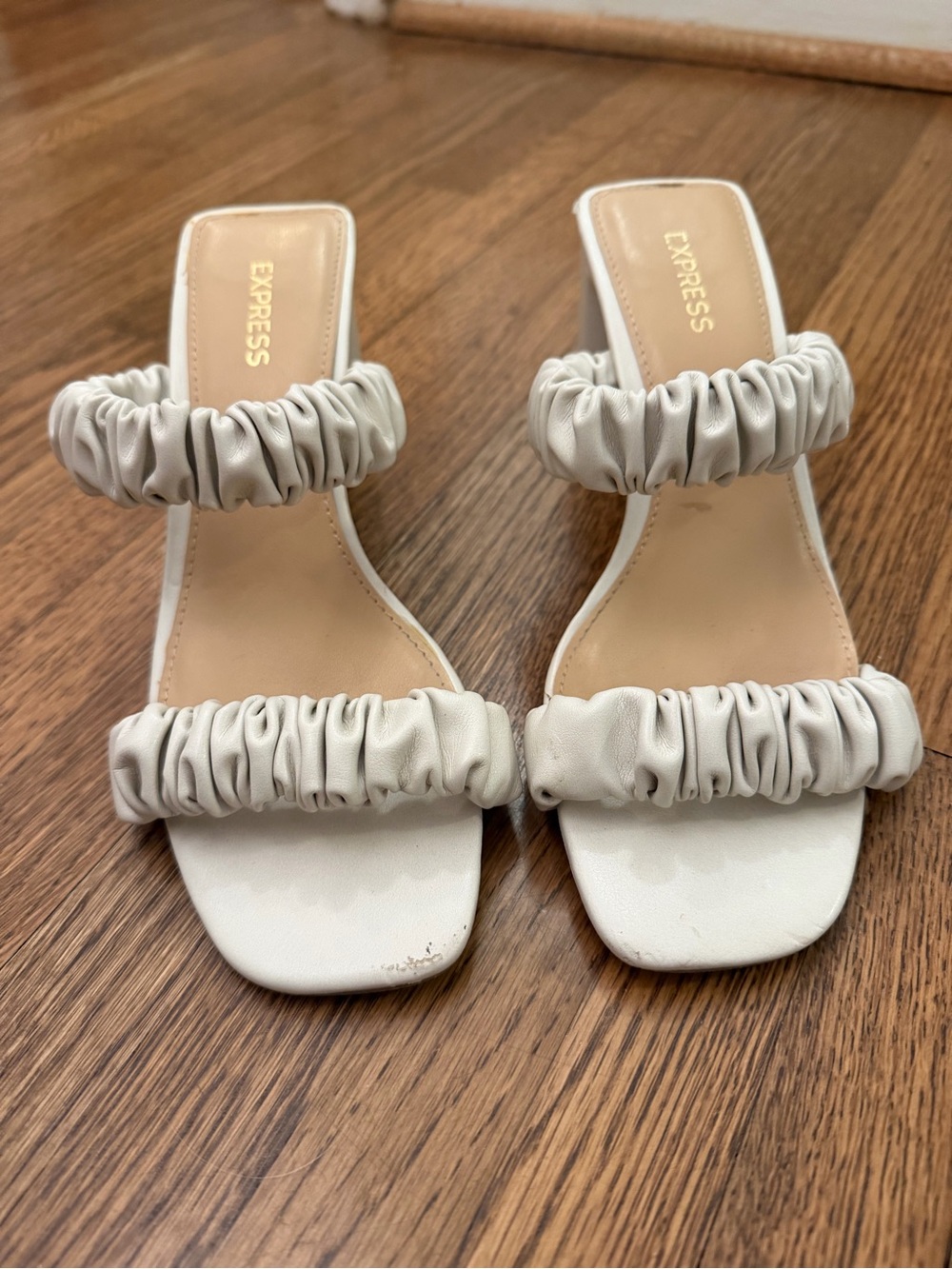 Express Cream Ruched Double-Strap Slide Mules